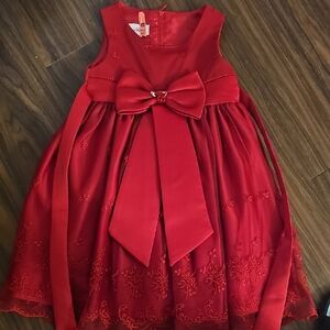 Elegant Red Kids Christmas Dress with Bow